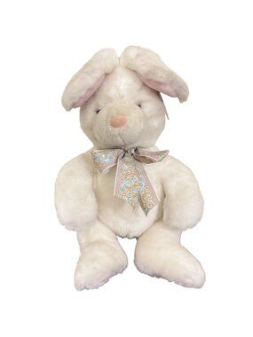 Vintage GUND White Plush Bunny Rabbit Floral Bow Stuffed Animal 14” Easter